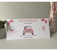 Personalised Driving Lessons Birthday Card Gift Certificate Voucher Pink 17th 18th Any Age Daughter Sister Grandaughter Girlfriend