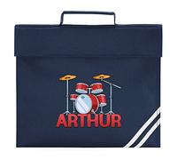 Personalised Drum Kit Book Bag, Boys Back to School Gifts, Custom Bags for Kids Who Love Playing Music, Primary and Nursery Child Bookbag, Boys and Girls, One Size, Navy