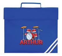 Personalised Drum Kit Book Bag, Boys Back to School Gifts, Custom Bags for Kids Who Love Playing Music, Primary and Nursery Child Bookbag, Boys and Girls, One Size, Royal