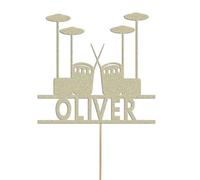 Personalised Drummer Birthday Cake Topper Glitter Drums Band Music Any Name Age | Personalised Cake Topper with Custom Name & Age | Birthday Party Decoration | Pale Gold