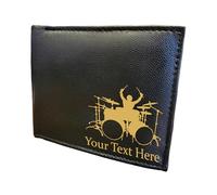 Personalised Drummer Black Leather Wallet - Engraved Men’s Wallet with Drum Kit Design, RFID Blocking, Band & Music Gift for Dad, Husband, Birthday or Father’s Day