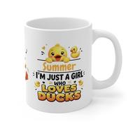 Personalised Duck Lover Coffee Mug, White Ceramic, Custom Name Design, Cute Yellow Duck Pattern
