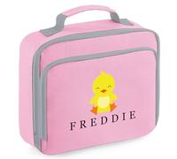 Personalised Duck Lunch Bag for Boys Girls Kids Back to School Nursery Infants Primary Lunchbox Gift, 24cm x 20cm x 8cm, Light Pink