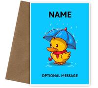 Personalised Duck with Umbrella Birthday Card for Boys. Perfect for a Son, Grandson or Nephew on his birthday, Christmas.