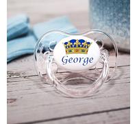Personalised Dummy Pacifier Soother, All Teats, Sizes & Colours, Blue Crown