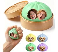 Personalised Dumpling Squishy Fidget Toys with Face Photo, Squishy Dumpling Squeeze Toys, Funny Realistic Buns Squishys, Relieves Stress Anxiety & Comforts Emotions, Funny Personalised Gifts (Green)