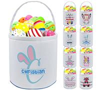 Personalised Easter Basket Custom Bunny Baskets with Name Customised Canvas Easter Bucket Tote Bag with Handle Gifts for Baby Kid Girl Boy Easter Decor