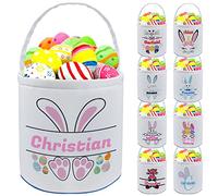 Personalised Easter Basket Custom Bunny Baskets with Name Customised Canvas Easter Bucket Tote Bag with Handle Gifts for Baby Kid Girl Boy Easter Decor