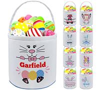 Personalised Easter Basket Custom Bunny Baskets with Name Customised Canvas Easter Bucket Tote Bag with Handle Gifts for Baby Kid Girl Boy Easter Decor