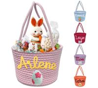 Personalised Easter Basket Custom Easter Basket with Name Personalised Bunny Easter Gifts for Boy & Girl, Easter Egg Hunter Buckets(Pink)