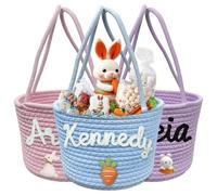 Personalised Easter Basket Customised Easter Baskets with Name & Cute Patterns Rabbit Candy Tote 7 Colours Egg Hunt Gifts