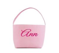 Personalised Easter Basket Halloween Stripped Bucket Kids Boys Girls Egg Hunt Carrying Gift Tote Bag Toys Party Decoration, Custom Canvas Bags, Reusable Grocery Totes With Your Own Design(Pink)