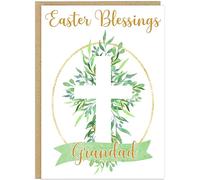 Personalised Easter Blessings Celebration Card - Custom Own Family Name Floral Cross Religious Design - Grandma Grandad Nanny Grandson Granddaughter Easter Greeting (Design 6)