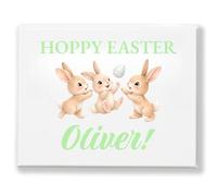 Personalised Easter Box Sticker (3 Hopping Bunnies Design - 150 x 120mm) - Custom Name Vinyl Decal - Transparent Transfer - Choose from 12 Text Colours - Easy to Apply - Box Not Included