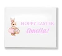 Personalised Easter Box Sticker (Pink Bunny Design - 200 x 75mm) - Custom Name Vinyl Decal - Transparent Transfer - Choose from 12 Text Colours - Easy to Apply - Box Not Included