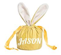 Personalised Easter Bunny Bag Velvet Easter, Custom Easter Egg Hunt Gift Bags Bunny Ears Drawstring Kids Treat Baskets Egg Hunt Bucket Bunny Rabbit Design for Boys Girls