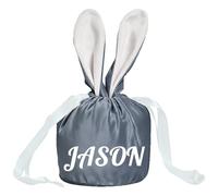 Personalised Easter Bunny Bag Velvet Easter, Custom Easter Egg Hunt Gift Bags Bunny Ears Drawstring Kids Treat Baskets Egg Hunt Bucket Bunny Rabbit Design for Boys Girls
