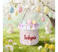 Personalised Easter Bunny Basket for Boys & Girls, Cute Bunny Custom Embroidered Easter Basket with Names Kids' Easter Gifts for Egg Hunts