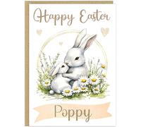 Personalised Easter Bunny Cards Custom Own Name Kids Grandkids Family Cute Rabbit Mum Happy Easter Card for Grandchildren & Children Spring Gift (Design 8)