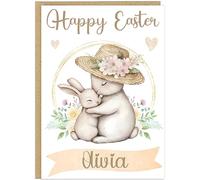 Personalised Easter Bunny Cards Custom Own Name Kids Grandkids Family Cute Rabbit Mum Happy Easter Card for Grandchildren & Children Spring Gift (Design 9)