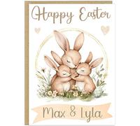 Personalised Easter Bunny Cards Custom Own Name Kids Grandkids Family Cute Rabbit Mum Happy Easter Card for Grandchildren & Children Spring Gift (Design 2)