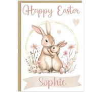 Personalised Easter Bunny Cards Custom Own Name Kids Grandkids Family Cute Rabbit Mum Happy Easter Card for Grandchildren & Children Spring Gift (Design 4)