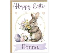 Personalised Easter Bunny Cards Custom Own Name Kids Grandkids Family Cute Rabbit Mum Happy Easter Card for Grandchildren & Children Spring Gift (Design 7)