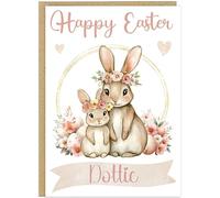 Personalised Easter Bunny Cards Custom Own Name Kids Grandkids Family Cute Rabbit Mum Happy Easter Card for Grandchildren & Children Spring Gift (Design 6)