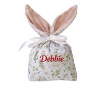 Personalised Easter Bunny Gift Bags with Embroidered Name, Rabbit Ear Velvet Bags with Drawstrings, Bunny Gift Pouches Party Favors for Kid Basket Candy Treat Egg Hunt Stuffer