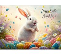 Personalised Easter Bunny Rabbit Art Greeting Card (Any Name)