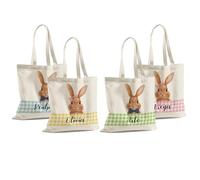 Personalised Easter Bunny Tote Bag with Name Custom Canvas Shopping Bag for Kids Baby Easter Egg Hunt Bag Reusable Gift Tote for Boys Girls Basket Alternative for Chocolates Sweets Treats