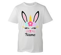 Personalised Easter Bunny Unicorn Name T-Shirt, Rabbit Egg Horse Pascha Hoppy Easter Unisex Kids Adults Top (White, 4XL)