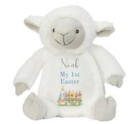 Personalised Easter Bunny with Name - Rabbit My 1st Easter Blue - Soft Toy for Baby, Toddler, Child, Kids, Babies Spring Time - Blue Letter White Sheep Lamb