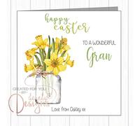 Personalised Easter Card For Female - Glass Jar Of Daffodils - Mum, Gran, Stepmum, Godmother, Aunt, Nonna