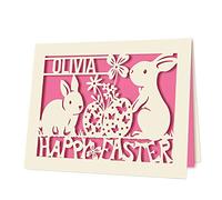 Personalised Easter Card for Her Him Custom Happy Easter Card for Daughter Granddaughter Grandson Son Mum Dad Nanny Grandad Custom Bunny Card with Envelope (Fuchsia)