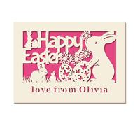Personalised Easter Cards Bunny Card Gifts Happy Easter Card for kids Daughter Granddaughter Grandson Son Mum Dad Nanny Grandad Custom Bunny Card with Envelope(Fuchsia)