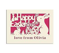 Personalised Easter Cards Bunny Easter Card Gifts Happy Easter Card for kids Daughter Granddaughter Grandson Son Mum Dad Nanny Grandad Custom Bunny Card with Envelope(Fuchsia)