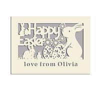 Personalised Easter Cards Bunny Easter Card Gifts Happy Easter Card for kids Daughter Granddaughter Grandson Son Mum Dad Nanny Grandad Custom Bunny Card with Envelope(Grey)
