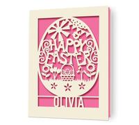 Personalised Easter Cards Custom Easter Card Gifts for Kids Happy Easter Card Laser Paper Cut Cards with Any Name for Him Her Son Daughter Nephew Niece Grandson with Envelopes(Fuchsia)