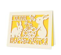 Personalised Easter Cards for Her Him Custom Happy Easter Card for Daughter Granddaughter Grandson Son Mum Dad Nanny Grandad Custom Bunny Card with Envelope (Gold)