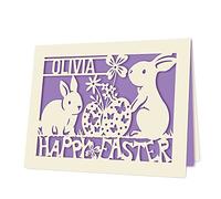 Personalised Easter Cards for Her Him Custom Happy Easter Card for Daughter Granddaughter Grandson Son Mum Dad Nanny Grandad Custom Bunny Card with Envelope (Lilac Purple)