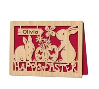 Personalised Easter Cards for Her, Wood Happy Easter Card for Him, Easter Gifts for Daughter, Granddaughter, Grandson, Son, Mum, Dad, Nanny, Grandad, Custom Bunny Card with Envelope (Wood)