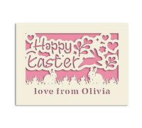 Personalised Easter Cards for kids Custom Happy Easter Card for Daughter Granddaughter Grandson Son Mum Dad Nanny Grandad Custom Bunny Card with Envelope(Pink)