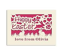 Personalised Easter Cards for kids Custom Happy Easter Card for Daughter Granddaughter Grandson Son Mum Dad Nanny Grandad Custom Bunny Card with Envelope(Fuchsia)