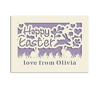 Personalised Easter Cards for kids Custom Happy Easter Card for Daughter Granddaughter Grandson Son Mum Dad Nanny Grandad Custom Bunny Card with Envelope(Lilac Purple)