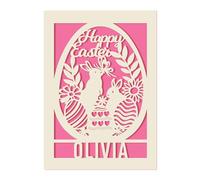 Personalised Easter Cards Gifts for Kids Custom Easter Cards for Women Men Greeting Card Laser Paper Cut Card with Any Name for Her Him Son Daughter Grandson Granddaughter (Red)