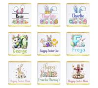 Personalised Easter Chocolate Neapolitan Squares Chocolate Coins Love Heart Rolls Bunny Cross Rabbit Chick Egg Hunt Gift Party Favour Custom Own Design (20, Gold Foil)