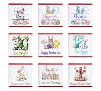 Personalised Easter Chocolate Neapolitan Squares Chocolate Coins Love Heart Rolls Bunny Cross Rabbit Chick Egg Hunt Gift Party Favour Custom Own Design (50, Red Foil)