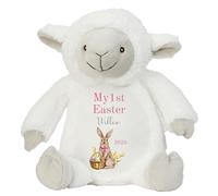 Personalised Easter Cuddly with Name - My 1st Easter Bunny 2025 Pink - Soft Toy for Baby, Toddler, Child, Kids, Babies Spring Time - Pink Letter White Sheep Lamb
