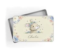 Personalised Easter Egg Hunt Tin Custom Bunny Metal Box with Name for Boys Kids Baby Treat Storage Container for Sweets Chocolates Basket Replacement Reusable Easter Gift Tin Durable Keepsake Box